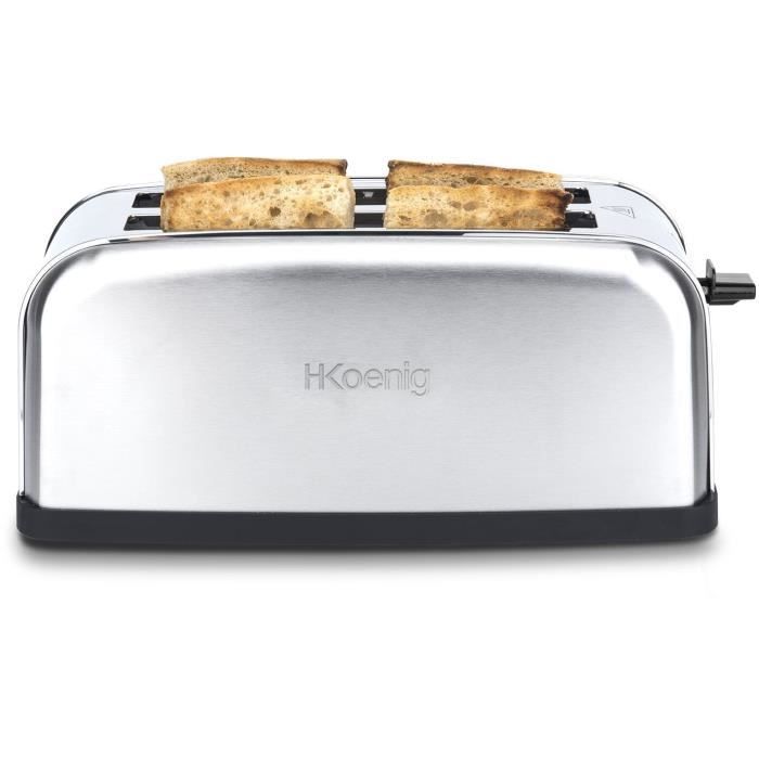 Grille-pain H.KOENIG TOAS28 - 2 fentes - 3 fonctions - Thermostat réglable 7 niveaux - Acier inoxydable - Gris