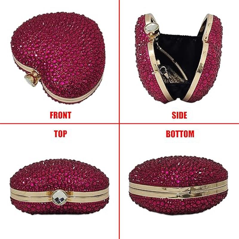 Luxury Diamond Heart Shape Clutch Evening Bag Shiny Crystal Handbag Wedding Dress Party Top-Handle Shoulder Bag Rhinestone