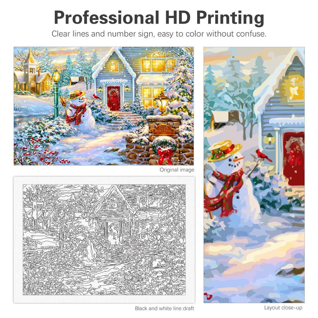 Рамка для рисования по номерам для взрослых, наборы, снеговик, дом, пейзаж, настенная художественная картина, цифры на Рождество, украшение для дома 40x50 см