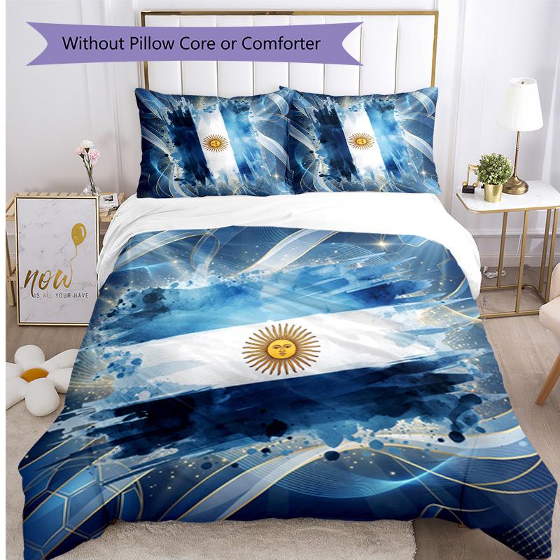 Argentina Football Printed Bedding 3 Piece Set Cozy Breathable Bed Cover Set as Housewarming Holiday Gift