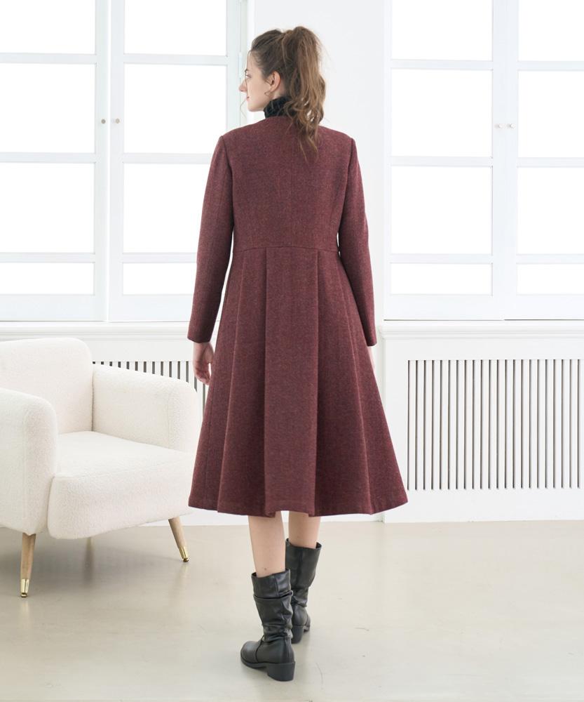 LBYL Wool Wine Round Neck Double Dress Coat