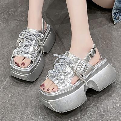 Модные новые летние повседневные тапочки, женская обувь, кроссовки на высокой платформе 8 см, дышащие каблуки, кроссовки на танкетке, женские кожаные сандалии на толстой подошве