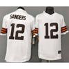 Custom Embroidered Cleveland Browns 12 Sanders Rugby Jersey White Regular Fit Mens Sports Fan Apparel