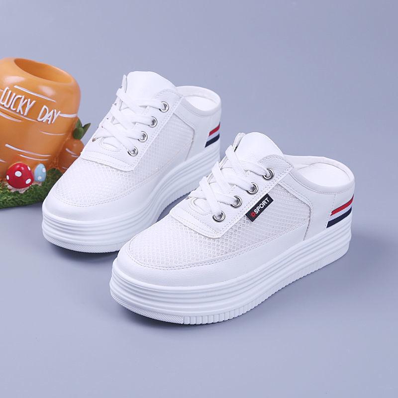 Women's Mules Shoes For Women 2024 Comfortable Wedge Heel Shoe Cute With Premium Platform Slippers Slipper Heeled White