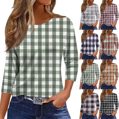 Женская модная повседневная футболка с круглым вырезом, полосатым принтом и рукавами три четверти