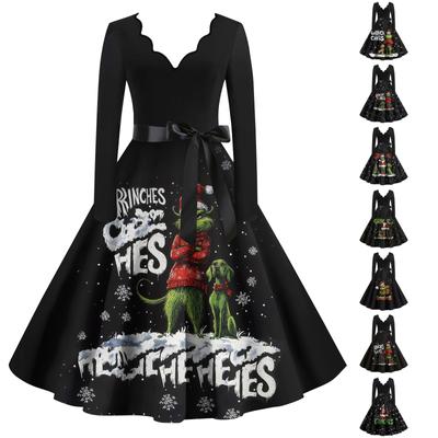 Женское повседневное модное платье с длинным рукавом и принтом, вечернее повседневное платье с V-образным вырезом и вырезом