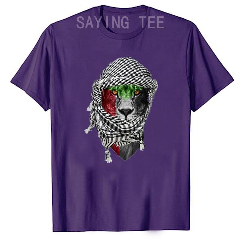 Palestinian Lion T-Shirt Humor Funny Palestine Flag Print Graphic Tee Tops Short Sleeve Blouses Novelty Gift Peace Lover Clothes
