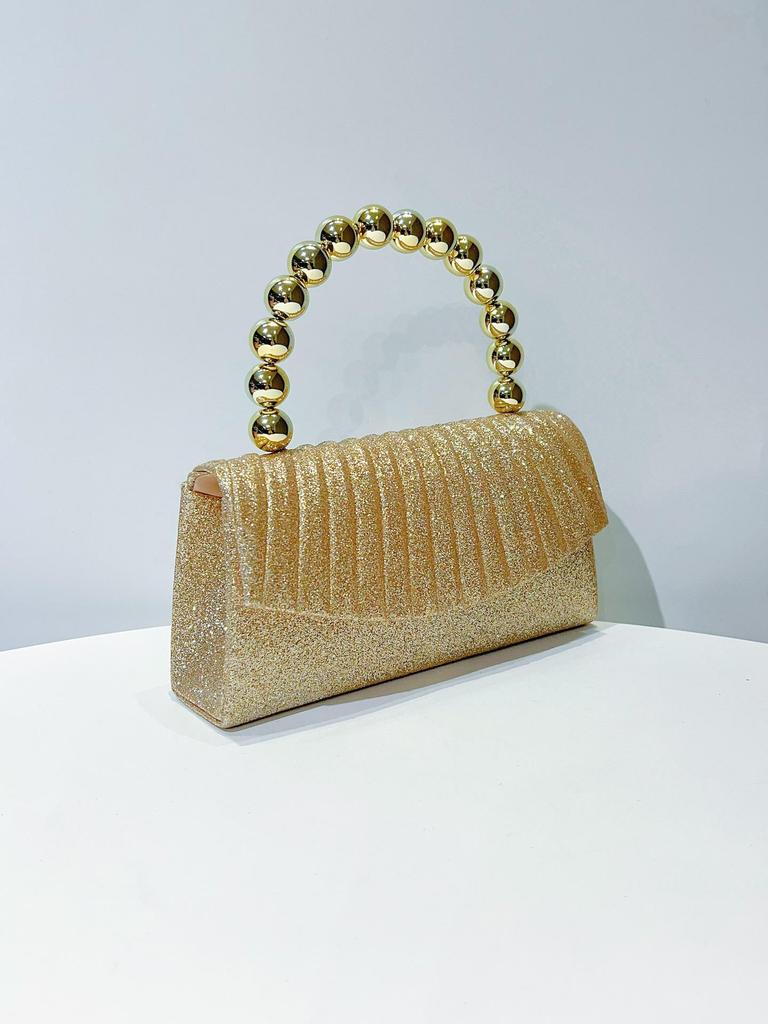 Sparkly Pleated Pearl Strand Clutch - Elegant Evening Bag