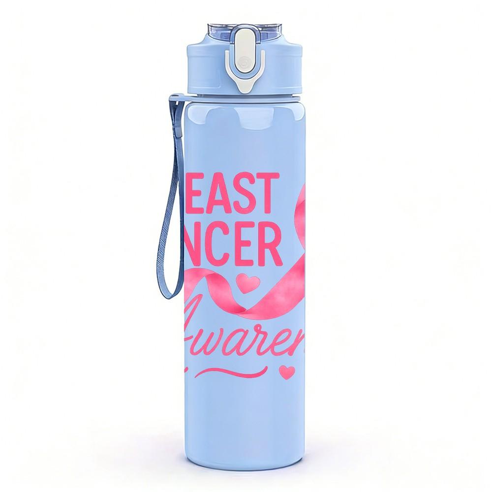 1PC Breast Cancer Awareness Ribbon 750ml Color Plastic Sports Water Bottle Leakproof Flip Straw Lid Suitable for Sports Office Home Use