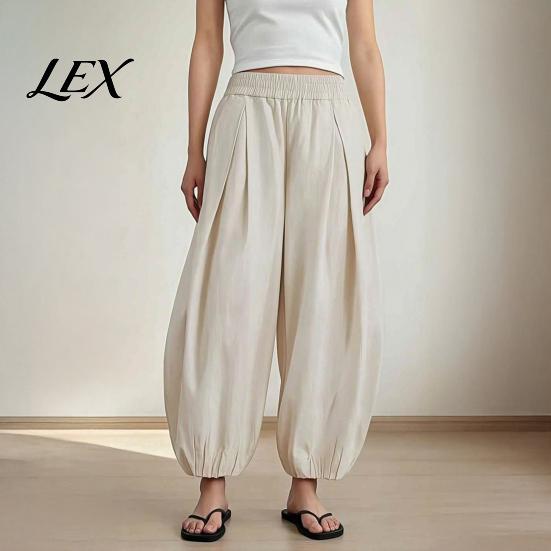 Lightweight Balloon Trousers Women Wide Leg Barrel Pants, Casual High Waisted Pleated Palazzo Pants Trousers, Solid Color Baggy Soft Lounge