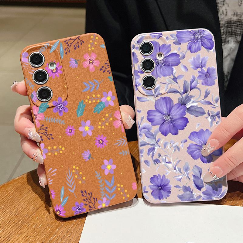 Чехол с рисунком из мультяшных цветов для Samsung S26 S25 Ultra S24 FE S23 Plus S22 S21 A15 A16 A17 A35 A36 A37 A54 A55 A56 A57 5G Кожаная текстура Мягкая крышка