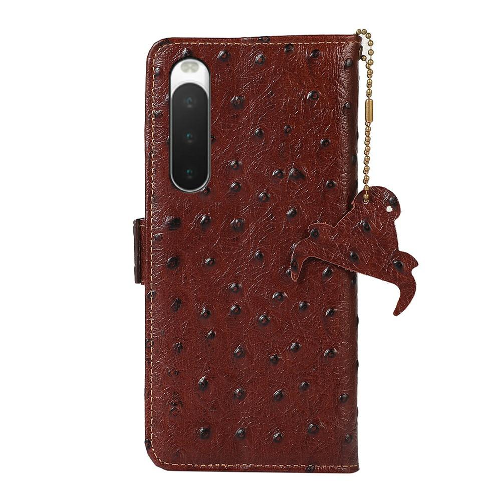 For Sony Xperia 10 IV 5G Case RFID Blocking Genuine Cow Leather Phone Case Ostrich Texture