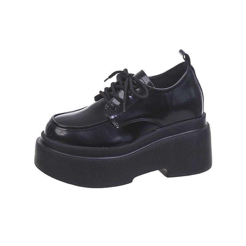 Туфли-лоферы на высокой платформе для женщин, весна 2025, новая модель, супервысокий каблук, маленькая шнуровка, британские маленькие кожаные туфли