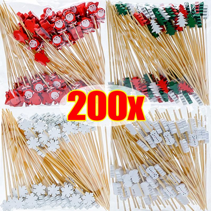 200/50 шт. Рождественская фруктовая шпажка Санта-Клаус одноразовая еда для шведского стола зубочистки для кексов украшение на рождественскую новогоднюю вечеринку