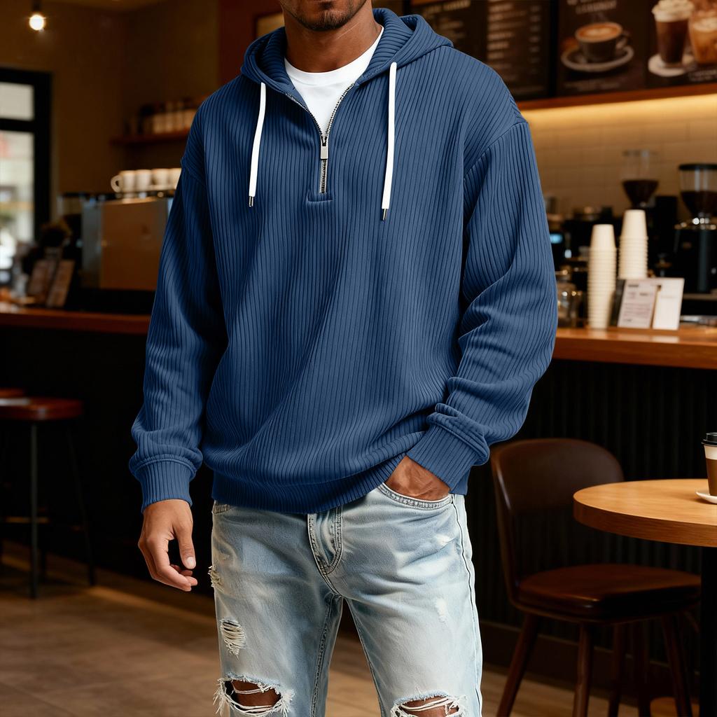 Мужская повседневная однотонная толстовка с капюшоном на молнии, повседневная футболка с длинным рукавом на молнии