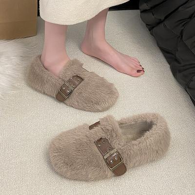 Туфли Мао Мао женская обувь верхняя одежда 2025 новая осень и зима однопедальные туфли Doudou женские на плоской подошве бархатные термохлопковые туфли