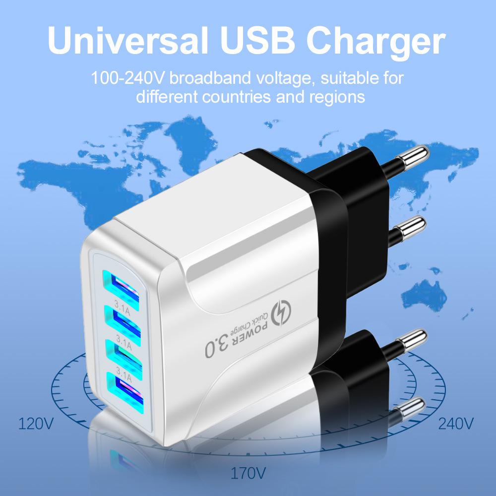 Цветное 4-портовое USB-зарядное устройство для путешествий 5 В / 2,4 А Быстрая зарядка - Австралийский стандарт