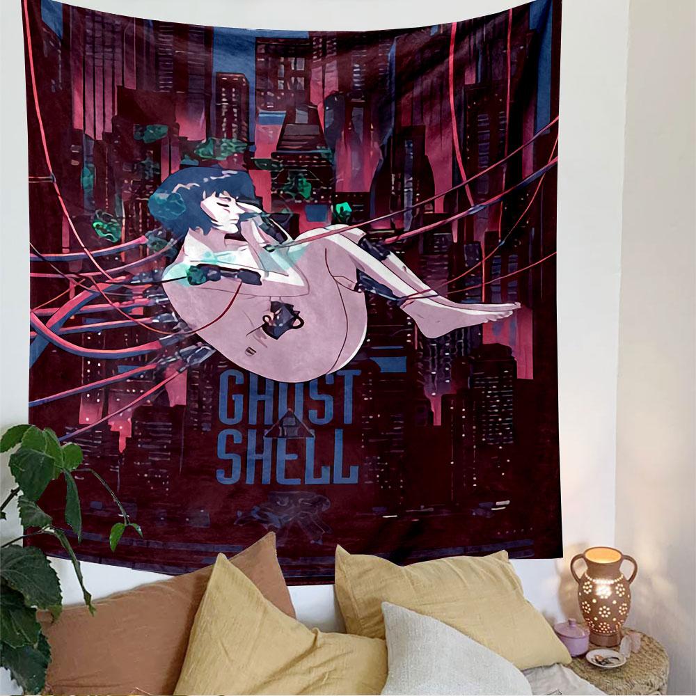 Ghost in the Shell Tapestry Wall Hanging, Cyberpunk Cyborg Woman Art, Anime Sci-Fi Wall Decor for Bedroom Dorm