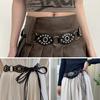 Retro Style Women Belt Exaggerated Rhombus Metal Buckle Faux Leather Wide Eyelet Belt Pants Accessories