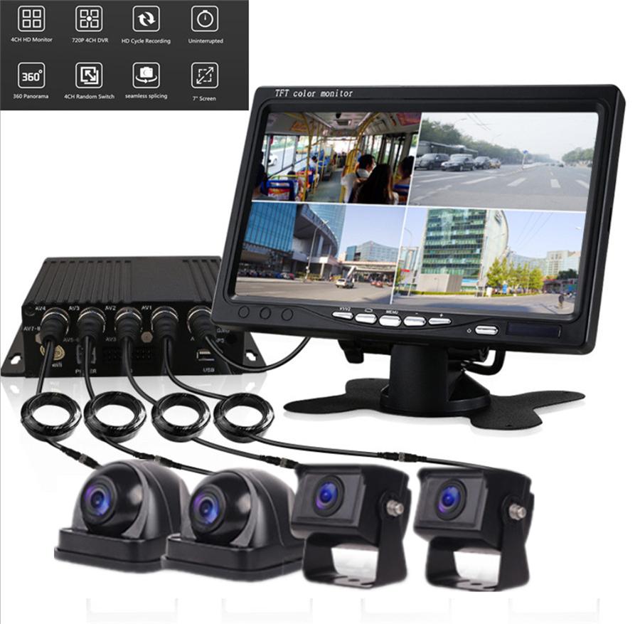 720P AHD 4CH DVR Video Recorder Box+7" HD Monitor+4Pcs Cameras For Truck Van Bus