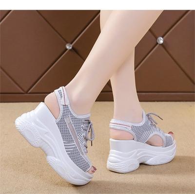 Мода 2024 Лето Женские Босоножки На Платформе Модные Белые Босоножки 8 см Увеличивающие Рост Толстая Подошва Повседневная Обувь На Платформе Женские