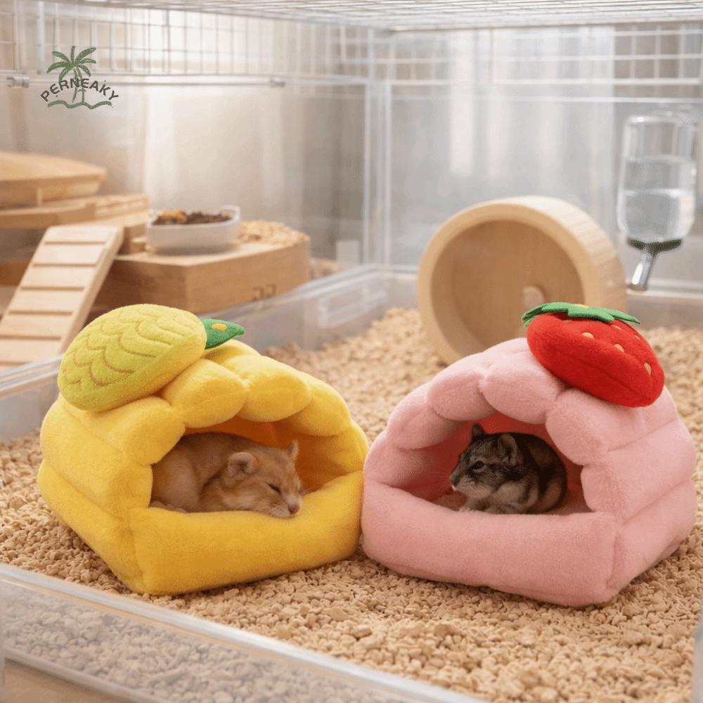 Warm Hamster Cotton Nest Thickened Cartoon Small Pet Sleeping House Strawberry Design Windproof Pet Bed House