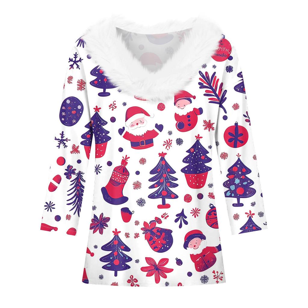 3/4 Sleeve Shirts For Women Christmas Printed Graphic Tees Blouses Casual Plus Size Basic Button Tops Pullover