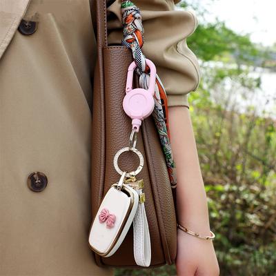 Macaron Color Retractable Keychain Outdoor Anti-Theft Easy To Pull Buckle Protein Rope Reel Elastic Key Ring Retractable Tool