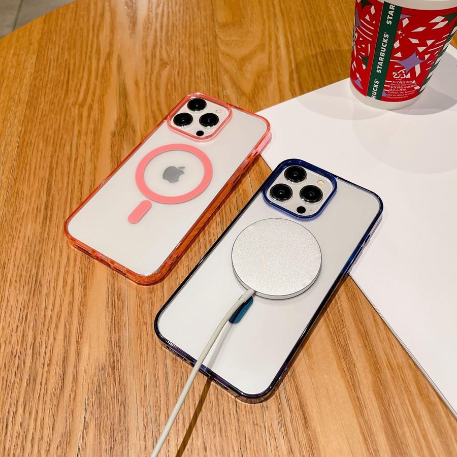Матовый магнитный чехол для телефона с беспроводной зарядкой для iPhone 16 Pro Max 16 Plus 16 iPhone 15 14 13 12 11 XR с полупрозрачной цветной рамкой, противоударный чехол