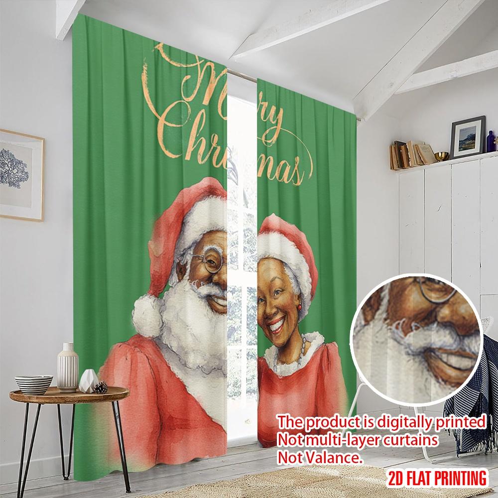 2 шт., 2D печать на ткани, шторы, рулонные шторы, черные, Дед Мороз и Миссис Клаус, 100% полиэстер (без удилища) Идеальные украшения для дома
