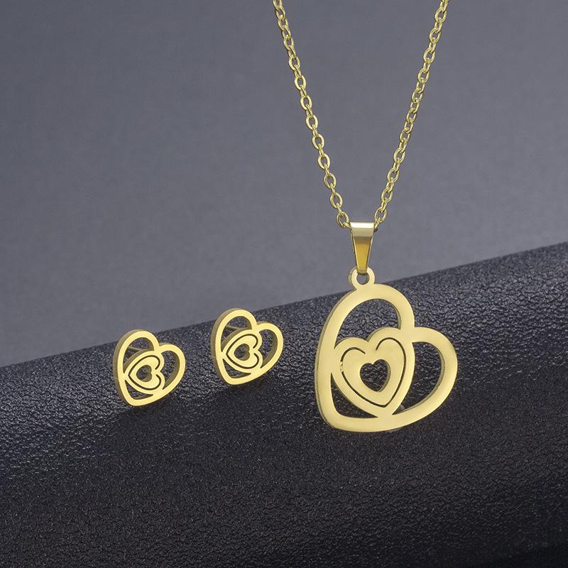 Hip Hop Geometric Necklace And Earrings Set For Women High Gloss Jewelry Set