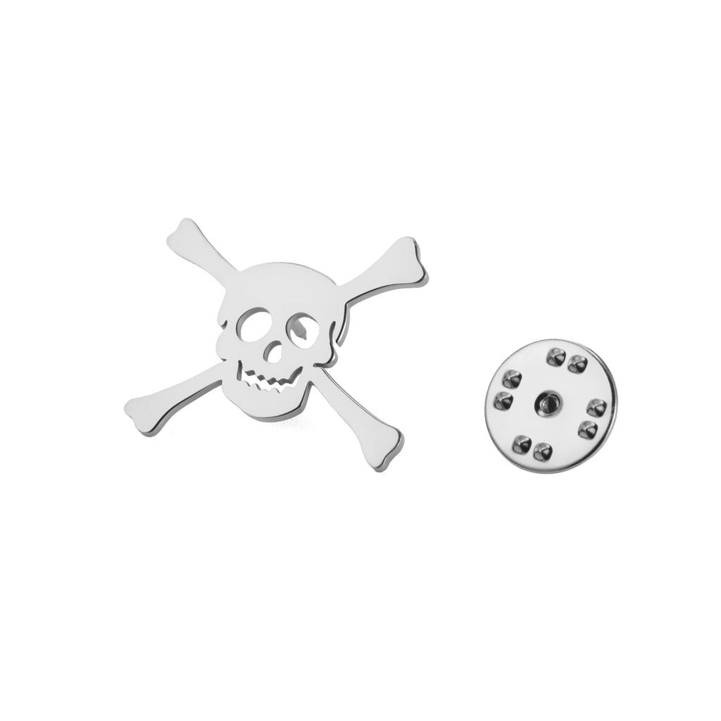 LIKGREAT Skull Brooch for Men Women Skeleton Bone Pin Badge for Shirt Hats Backpacks Stainless Steel Jewelry Halloween Gift