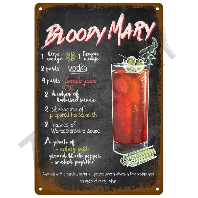 Hisun Tin Sign Vintage Assorted Cocktail Recipe Chalkboard Style Tin Sign Set Retro Aperol Spritz Gin Tonic Bloody Mary Metal Wall Art Rustic