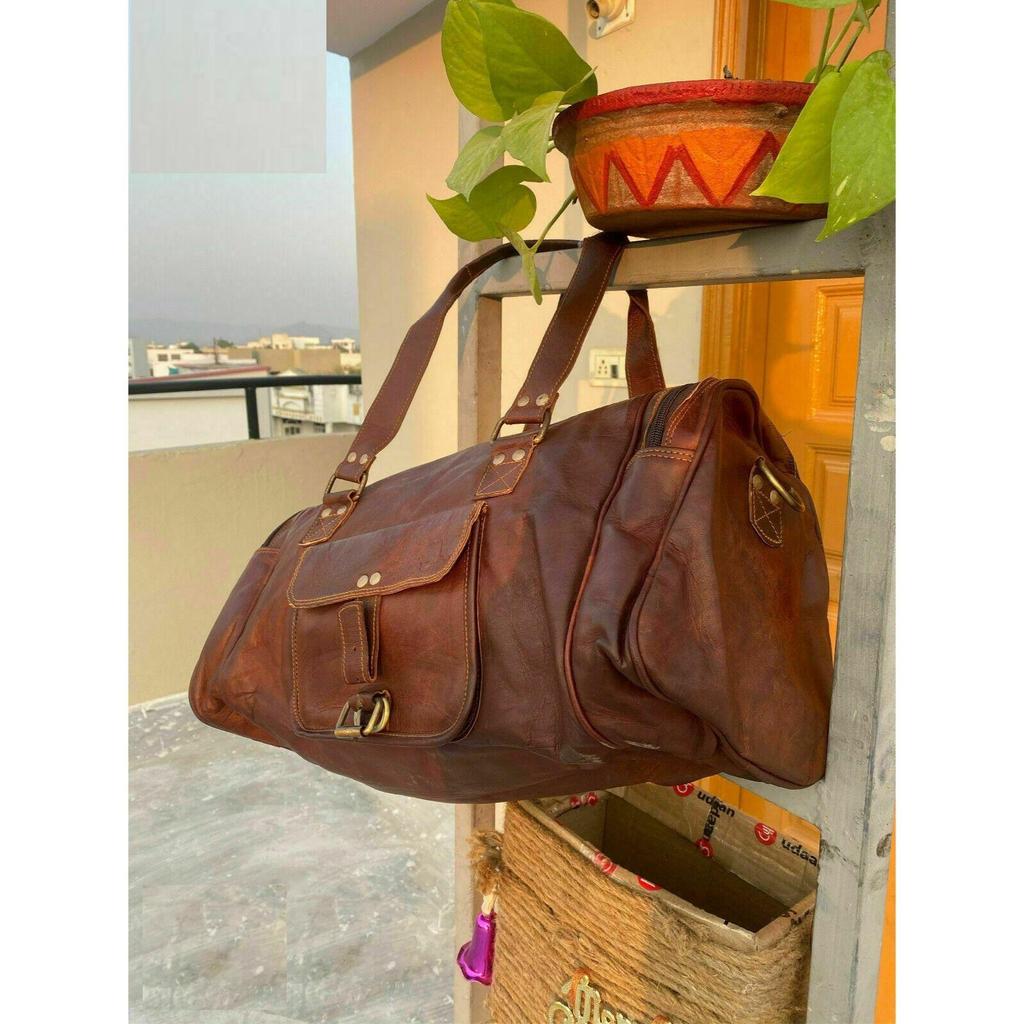 Винтажный дорожный чемодан из натуральной коричневой кожи, спортивные спортивные сумки, большая сумка из козьей кожи