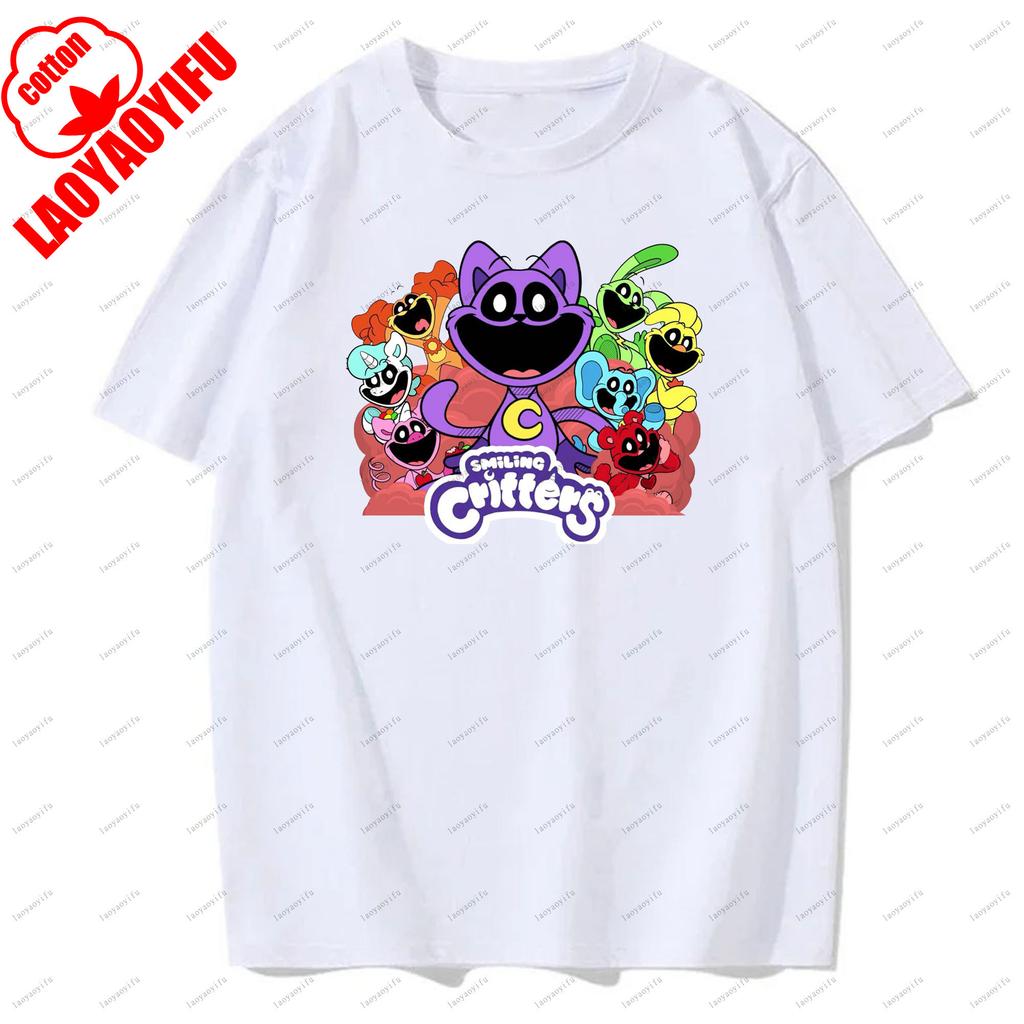 Улыбающиеся зверюшки Новая футболка Летняя дышащая футболка с круглым вырезом и коротким рукавом Мужская футболка Свободный свитшот для повседневной носки