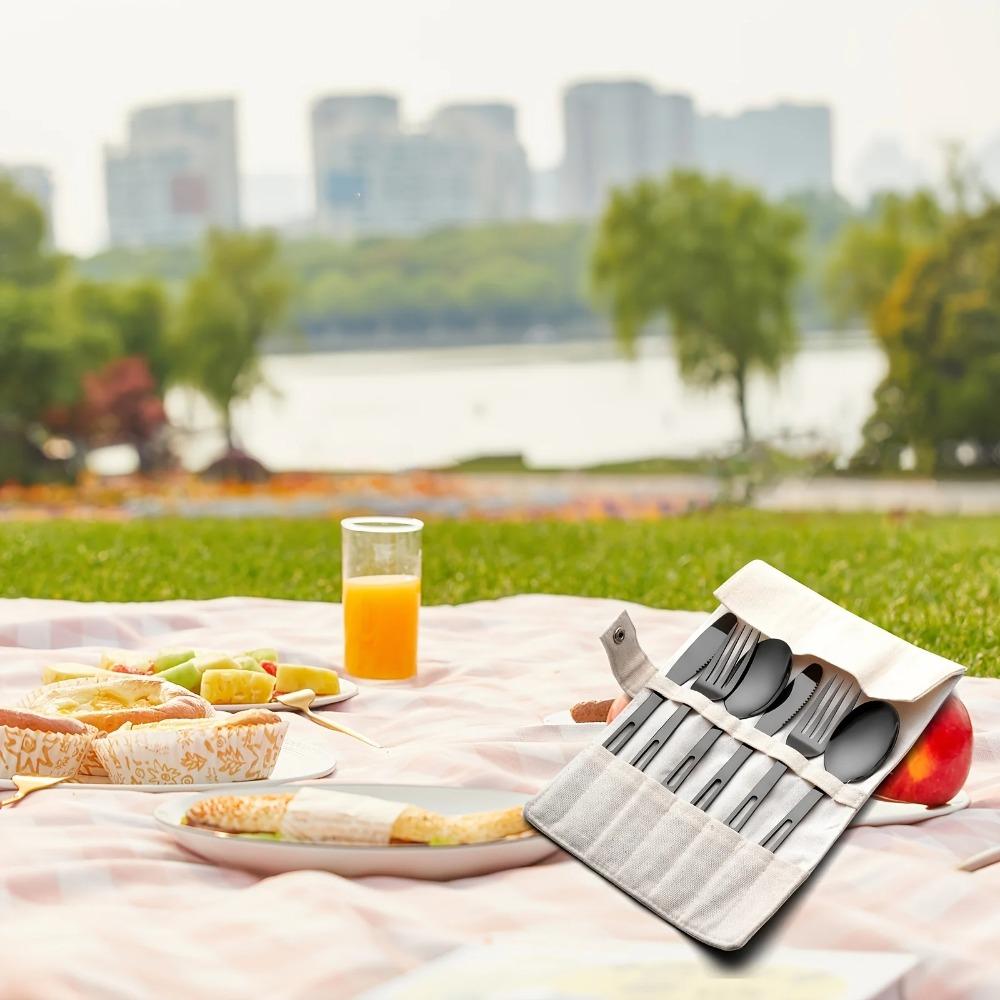 Набор столовых приборов из нержавеющей стали 6 шт./набор - Для пикника на природе, кемпинга, нож, вилка, ложка