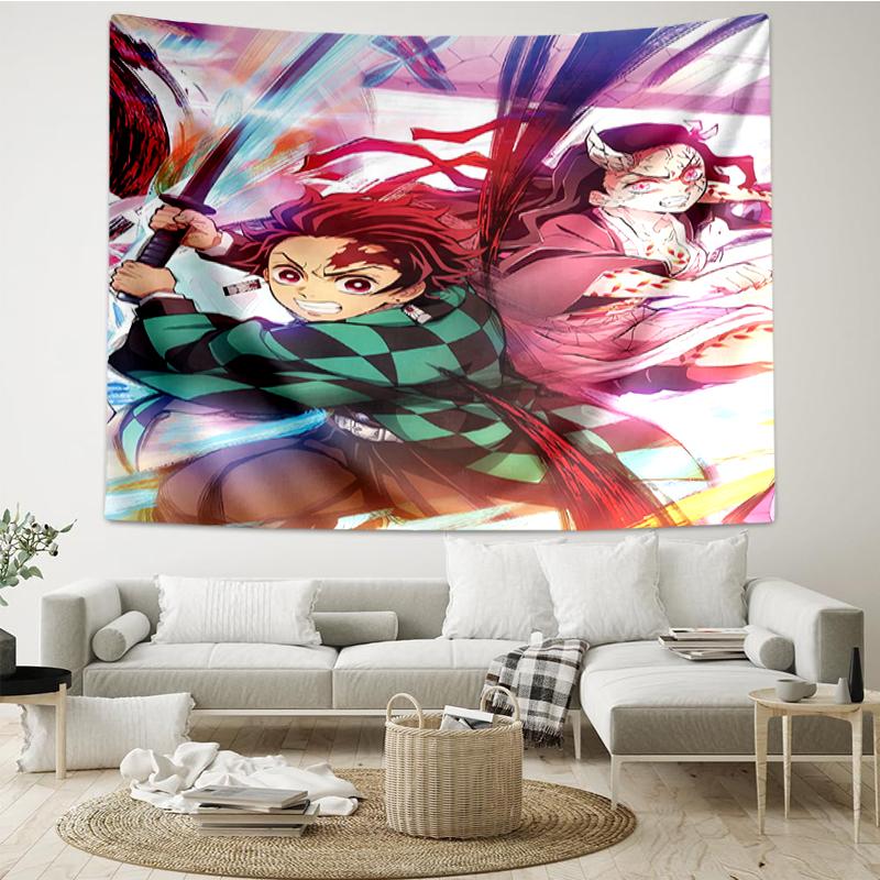 Demon-Slayer Print Tapestry, Backdrop, Easy Setup, Ideal for Bedroom, Office & Living Room, with Aesthetic Wall Hanging Decor.