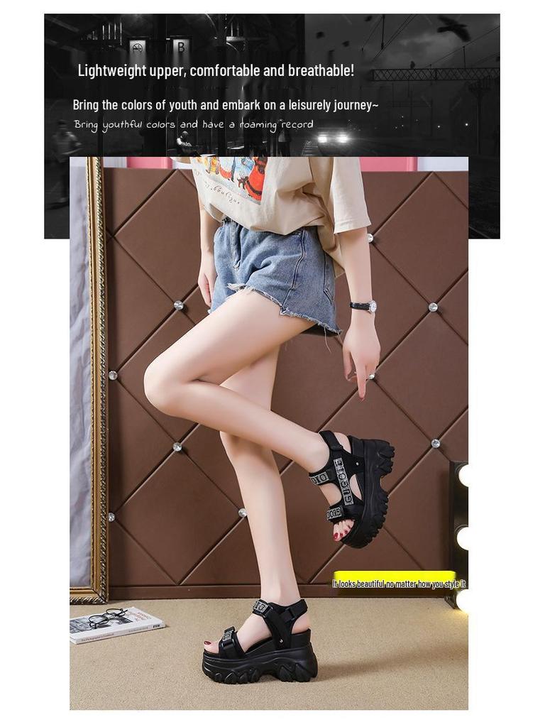 Korean Style Rhinestone Platform Velcro Sandals - 2024 Summer Collection