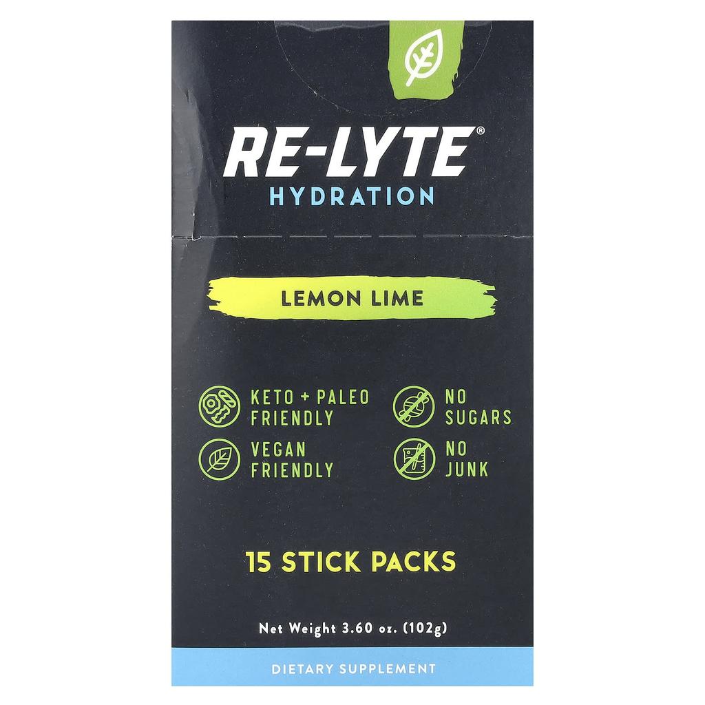 Redmond Trading Company Re-Lyte® Hydration, Lemon Lime, 15 Stick Packs, 0.24 Oz (6.8 G) Each