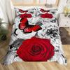 Пододеяльник на День святого Валентина Квин Фулл Красная роза Романтический Цветочный Пододеяльник Принт в форме сердца Цветочный Черный Мягкий Чехол для одеяла