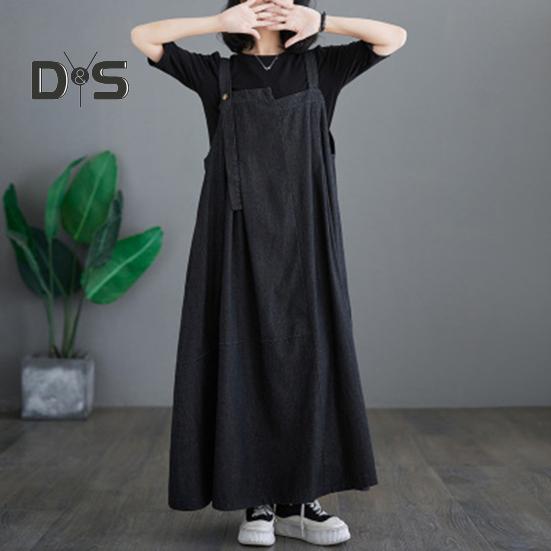 Женский джинсовый комбинезон, свободное платье-комбинезон без рукавов в стиле бохо с карманами, платье-сарафан с широким подолом и регулируемым ремешком