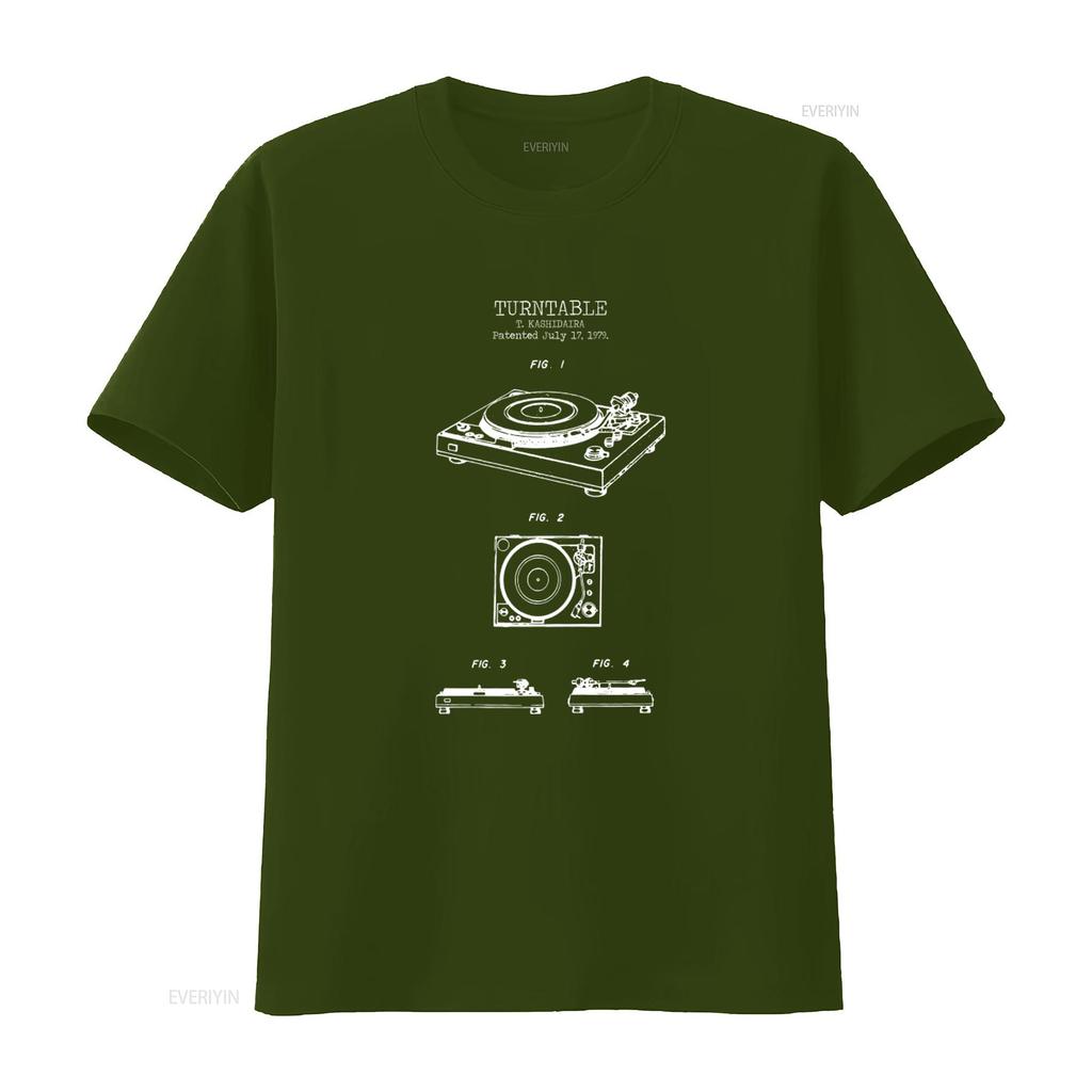 Retro Turntable Patent Print T Shirt Vintage Hip Hop Music Streetwear  vintage Washed homme Versatile Soft Casual