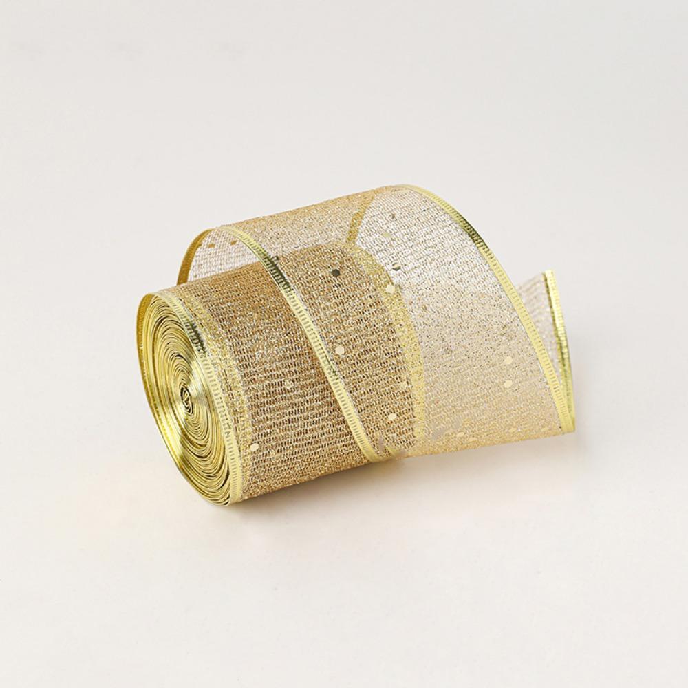 Mesh Yarn Christmas Tree Ribbon Gold Wire Edge Fabric Craft Ribbon New Year