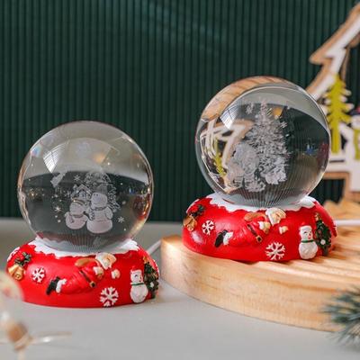Yousheng Рождественский ночник с искусственным хрустальным шаром 3D Дед Мороз Снеговик Лось Стеклянный шар Лампа с подставкой Светящаяся декоративная стеклянная сфера Дом Спальня