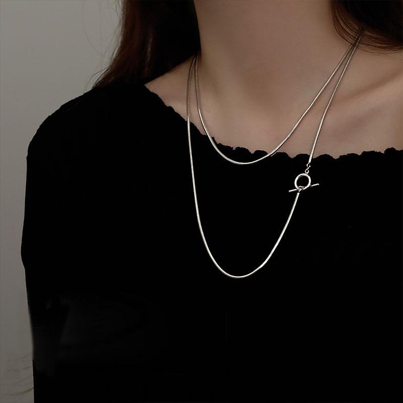 Кольцо OT пряжка двухслойное ожерелье женское простое холодный ветер ins темперамент дизайн змеиная кость цепь
