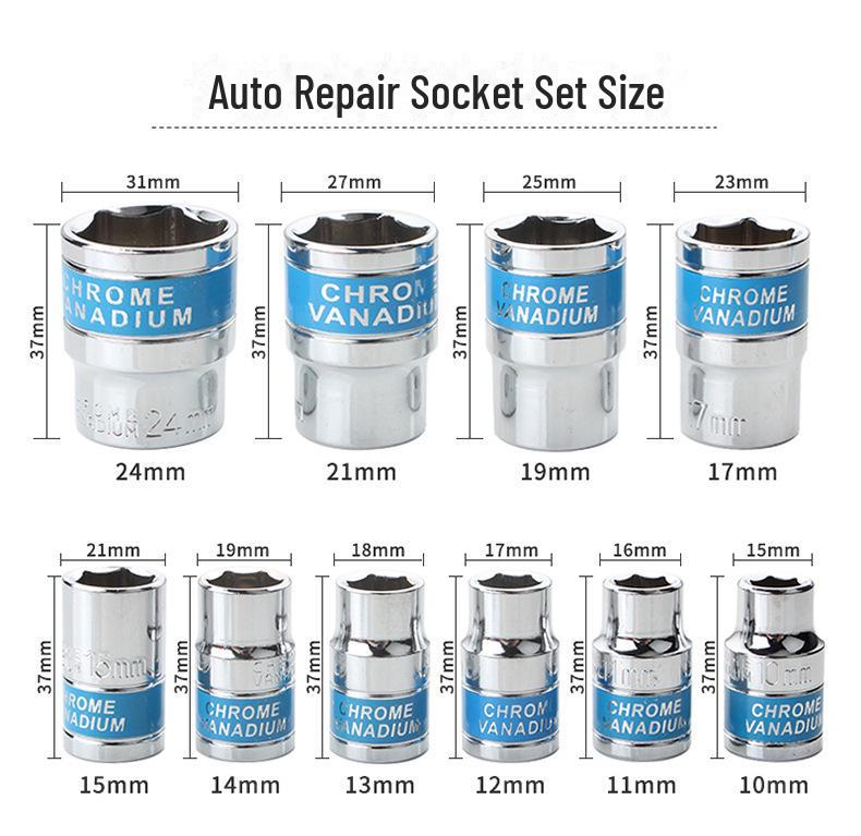 12-Piece Socket Wrench Repair Tool Set In Iron Box
