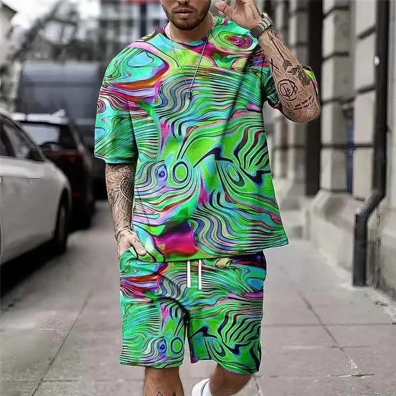 New Light Luxury Men's T-shirt Shorts Set Personalized Lion Tiger Pattern Colorful Mushroom Pattern Fashion Custom Men's Leisure