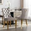 A&A Furniture, Коллекция Nikki, Велюровый обеденный стул из массива дерева с капитоне, ножками с золотым покрытием, отделкой гвоздиками, Комплект из 2 шт., Серый и Золотой, DE1601GY
