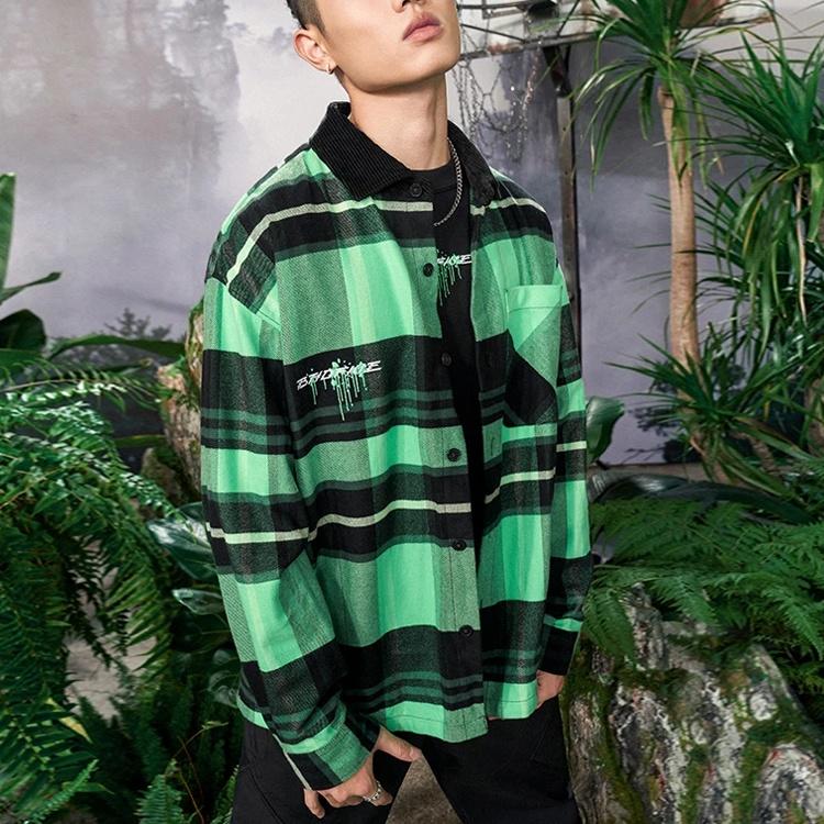 Li-Ning BADFIVE Sports Basketball Series Plaid Loose Fleece Lined Long Sleeves Shirt 'Green' Men's ASHS005-1