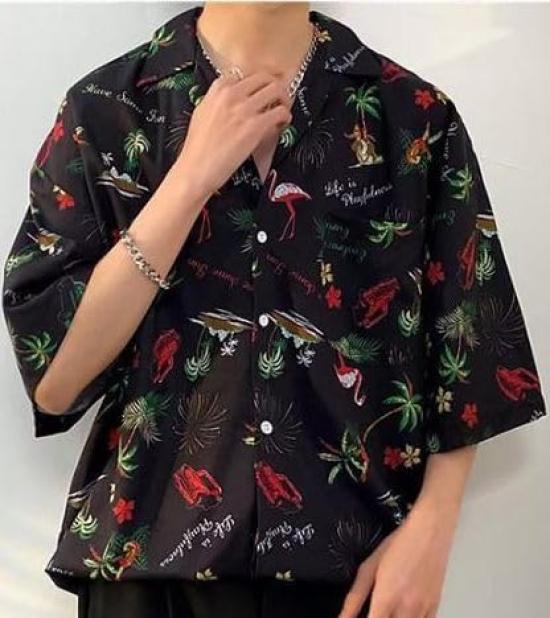 Aspersio Street Доступно в Пальмовом и Другом и Немного Плохой Парень Пляжная Блузка Рубашка с коротким рукавом с открытым воротником в стиле Алоха, Крутая, в стиле Онии,